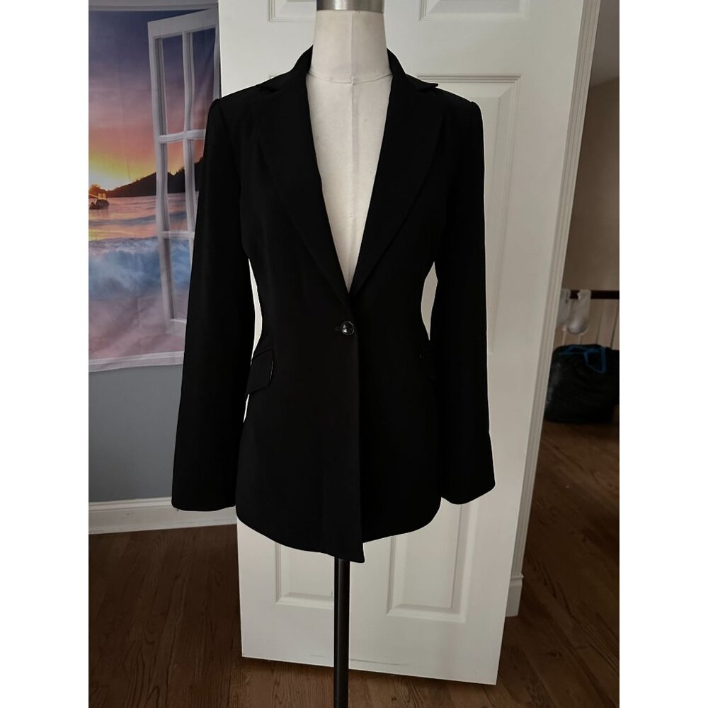 Parameter Black Single Button Blazer With Rose Pr… - image 1